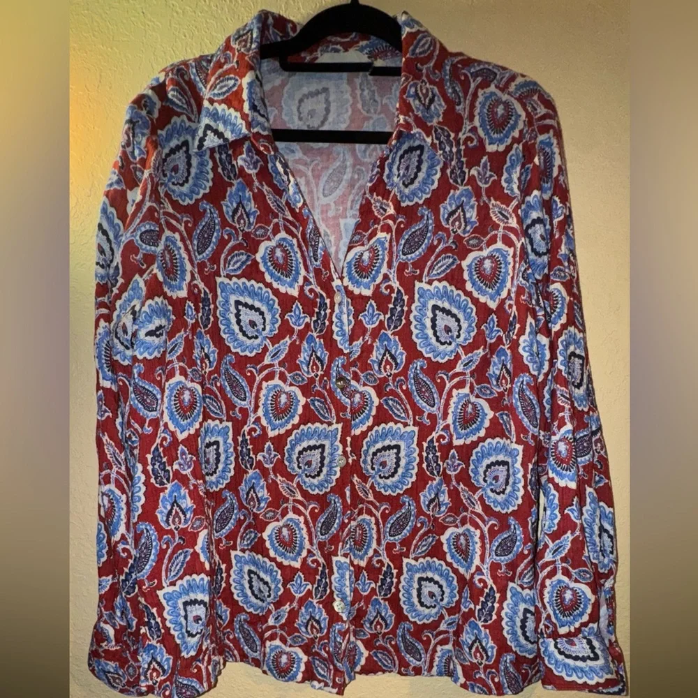 Soft Surroundings Red and Blue Paisley Top - Picture 2 of 6